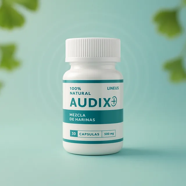 Frasco de Audix, pastillas para la salud auditiva